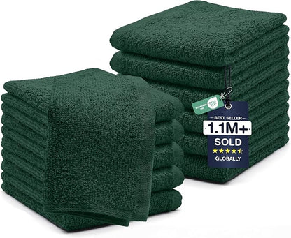 DAN RIVER 12 Pack Cotton Wash Cloths Set for Showering [12x12] Hunter Green | Lighter Weight, Quick to Dry, Super Soft & Absorbent Face Towels, Hotel Quality, Perfect for Bathroom, Gym, Spa