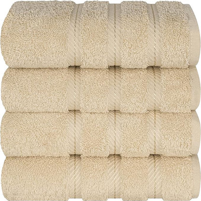 American Soft Linen Luxury Hand Towels for Bathroom, 600 GSM Heawy Weight 16x28 Size 100% Cotton Turkish 4 Piece Hand Face Towel Set, Beige Hand Towels