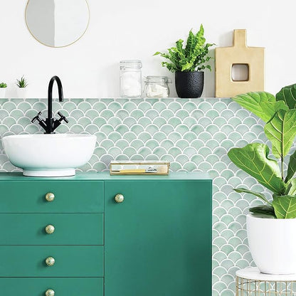 RoomMates TIL4571FLT StickTiles Aqua Scallop Peel and Stick Tile Backsplash