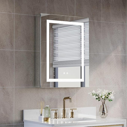 WELLFOR 24" X 30" Bathroom LED Medicine Cabinet with Mirror, Medicine Cabinet with Lights, Bathroom Mirror with Storage, Dimmer, Defogger, Outlets & USB Ports, Right Opening Door