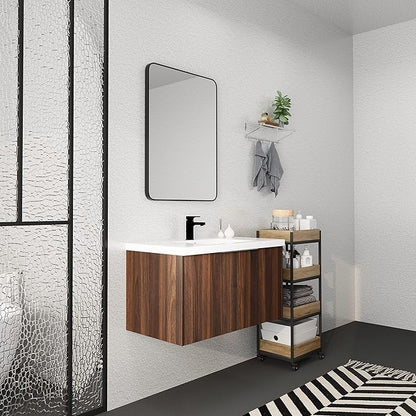 Henf 36inch Floating Bathroom Vanity Cabinet with Sink Combo, Modern Wall Mounted Solid Wood Cabinet with White Gel Basin Sink Bathroom Storage Cabinet with 2 Soft Close Doors