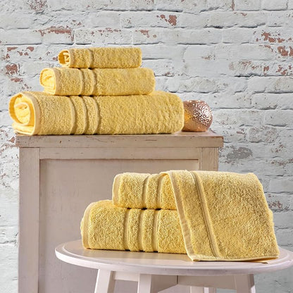 Hawmam Linen Yellow 6 Piece Bath Towels Set for Bathroom Original Turkish Cotton Soft, Absorbent and Premium 2 Bath Towels, 2 Hand Towels, 2 Washcloths