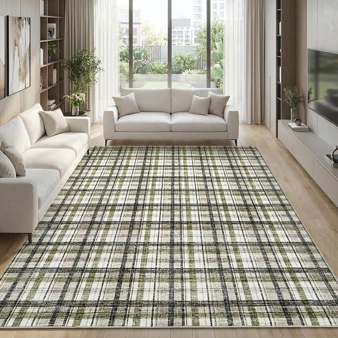 Washable 6 x 9 Area Rugs for Bedroom Modern Accent Rug Non Slip Indoor Soft Throw Rugs Low Pile Farmhouse Stain Resistant Carpet for Living Room Office Dorm Nursery, Green&Taupe