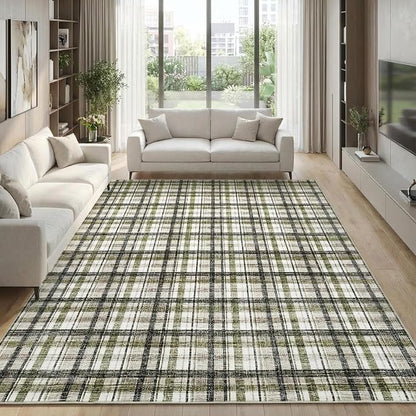 Washable 6 x 9 Area Rugs for Bedroom Modern Accent Rug Non Slip Indoor Soft Throw Rugs Low Pile Farmhouse Stain Resistant Carpet for Living Room Office Dorm Nursery, Green&Taupe