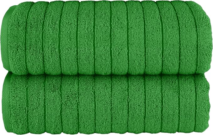 Elegant Comfort 100% Turkish Cotton Corduroy Ribbed Luxury Soft 2 Pack Bath Towels 27 x 54 Inch - Ultra Plush, Absorbent, Quick Dry, Hotel Spa Quality Towels for Bathroom Essentials, Emerald Green
