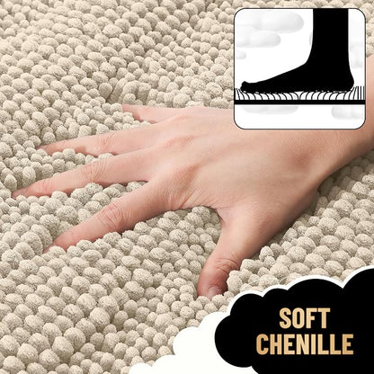 OLANLY Thick Bathroom Runner Rugs 59x20, Soft Chenille Long Bath Rugs, Sand | Absorbent Striped, Rubber Backing, Machine Wash, Bath Mats for Bathroom Floor, Tub and Shower, Home Decor Accessories