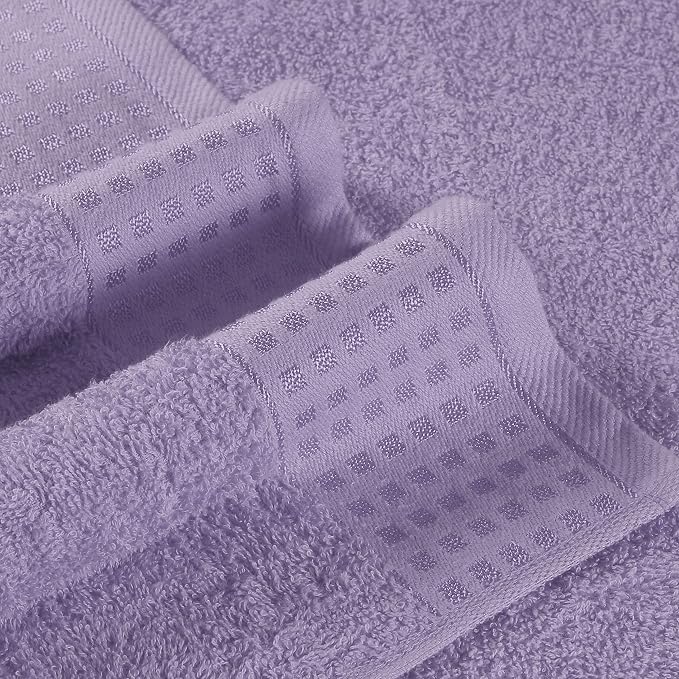 GLAMBURG 100% Cotton Ultra Soft 6 Pack Towel Set, Contains 2 Bath Towels 28x55 Inches, 2 Hand Towels 16x24 Inches & 2 Wash Coths 12x12 Inches, Compact Absorbent Lightweight & Quickdry - Purple