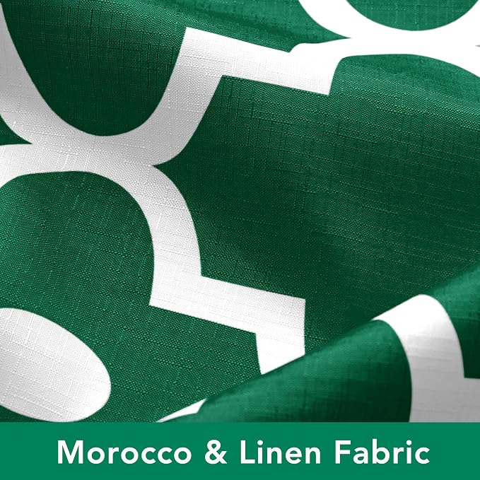 Fabric Modern Moroccan Shower Curtains for Bathroom-Hunter Green & White | 72"W x 72"L Textured Faux Linen Elegant Classic Bath Decor-Hotel Quality Transitional Geometric Washable & Breathable Cloth