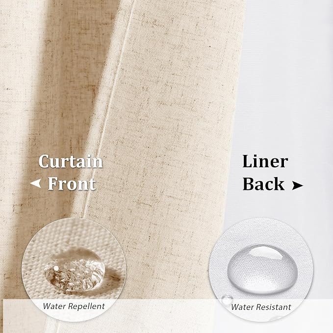 Linen Shower Curtain 84 Inches for Bathroom Natural Double Layer | 7ft, Curtains with Hook for Bathroom, Snap in Liner, Water Repellent, Boho Farmhouse, Modern Bath Decor, 1 Panel, 72x84