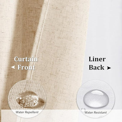 Linen Shower Curtain 78 Inches for Bathroom Natural Double Layer | Curtains with Hook, Snap in Liner, Water Repellent, Boho Farmhouse, Modern Bath Decor, 1 Panel, 72x78