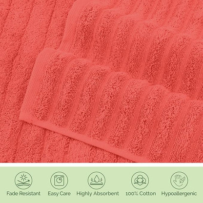 Elegant Comfort 100% Turkish Cotton Corduroy Ribbed Luxury Washcloths 6 Pack Soft 13 x 13 Inch - Higly Absorbent, Durable, Quick Dry, Spa Premium Hotel Quality for Bathroom or Travel, Coral