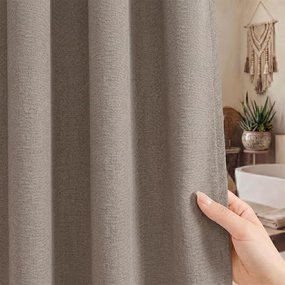 Greige Linen Shower Curtain Farmhouse Bathroom Decor 36x72 Inches | Boho Bathroom Decor,12 Sturdy Stainless Steel Sliding Hangers,Rustic Country Style,Linen Shower Curtains for Bathroom