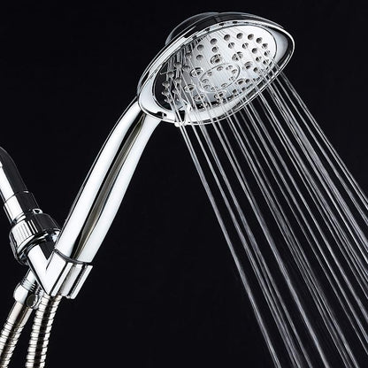 Luxury Square 6-setting High-Pressure Hand Shower. Extra-Long 72" Stainless Steel Hose, Bracket, Solid Brass Fittings, All-Chrome Finish. Premium Handheld Shower Head from Top American Manufacturer!