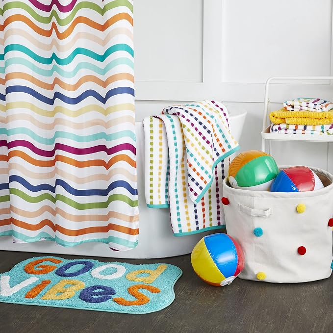 SKL Home Good Vibes Hand Towel Set-2pc, Premium 100% Cotton, Multi | 550 GSM weight. Soft & absorbent terry with colorful stripes. For use in the bathroom, kitchen, bar or any sink space.