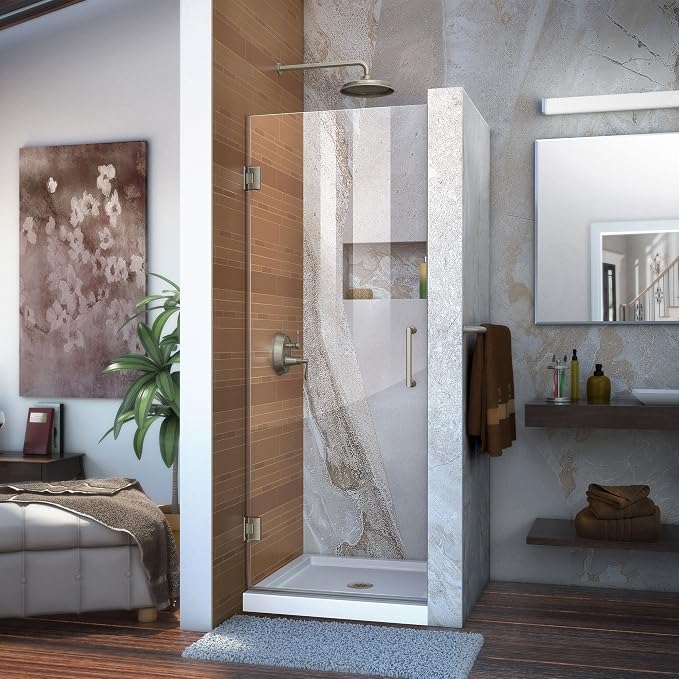 DreamLine Unidoor 26 in. W x 72 in. H Frameless Hinged Shower Door in Brushed Nickel, SHDR-20267210F-04