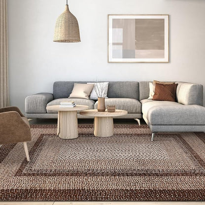 Printed Living Room Rug 3x5 Washable Rug for Bedroom Modern Farmhouse Braid Look Non Slip Small Area Rug Soft Low Pile Stain Resistant Carpet for Office Nursery Dining Room 3'x5'