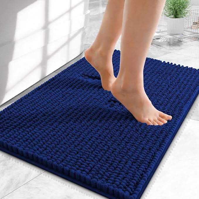 OLANLY Thick Chenille Small Bathroom Rugs 24x16, Absorbent Bath Mat, Navy | Soft Bath Rugs, Rubber Backing, Machine Wash Dry, Bath Mats for Bathroom, Tub and Shower, Home Decor Accessories