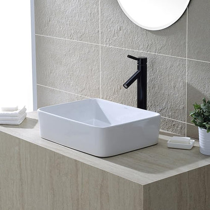 Kraus KCV-121-ORB White Rectangular Ceramic Sink with Pop Up Drain, Oil Rubbed Bronze