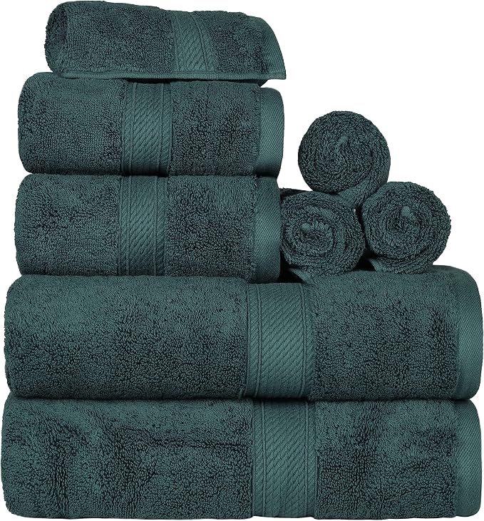 SUPERIOR Egyptian Cotton Ultra Plush & Absorbent, 8 Piece Set, Teal | Quick Dry, Soft Luxury Towel Set, Bath Essentials, Guest Bath, Spa, 2 Bath, 2 Hand, 4 Face Towels, Madeline Towels
