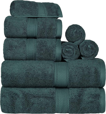 SUPERIOR Egyptian Cotton Ultra Plush & Absorbent, 8 Piece Set, Teal | Quick Dry, Soft Luxury Towel Set, Bath Essentials, Guest Bath, Spa, 2 Bath, 2 Hand, 4 Face Towels, Madeline Towels
