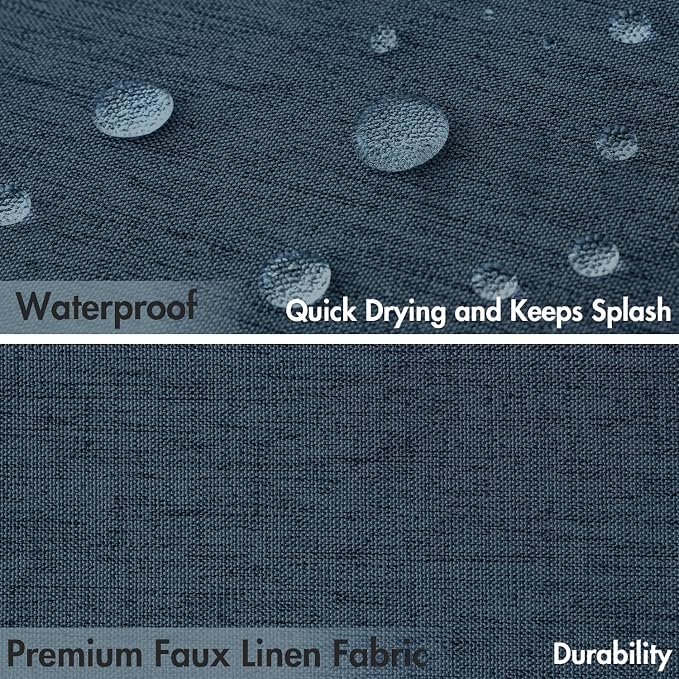 MIULEE 72"x84" Extra Long Scalloped Linen Shower Curtain Navy Blue | Linen Textured, Waterproof, Washable, 12 Metal Hooks, Heavy Duty Cloth, Black Border, Shower Curtain for Bathroom Bathtub