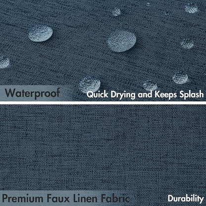 MIULEE Navy Blue Scalloped Linen Shower Curtain 72x72 Inches | Linen Textured, Waterproof, Washable, 12 Metal Hooks, Heavy Duty Cloth, Black Border, Shower Curtain for Bathroom Bathtub