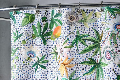 Maison d' Hermine Shower Curtain 100% Cotton One Panel 70"x72" Washable Fabric Shower Curtains for Bathroom, Easy Hanging with 12 Button Holes - Home Hotel Spa Easter Gifts (Passiflora)