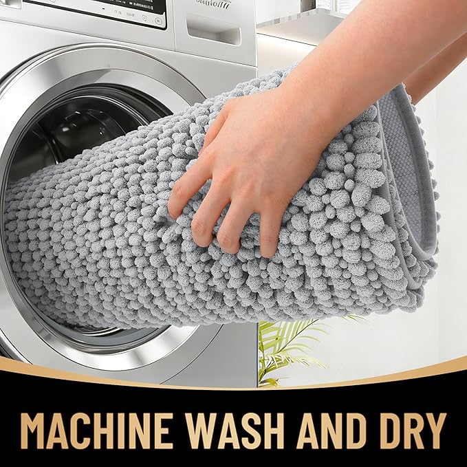 OLANLY Thick Chenille Large Bathroom Rugs Mats 40x32, Light Grey | Soft Absorbent Bath Rugs, Rubber Backing, Machine Wash Dry, Bath Mats for Bathroom, Tub and Shower, Home Decor Accessories