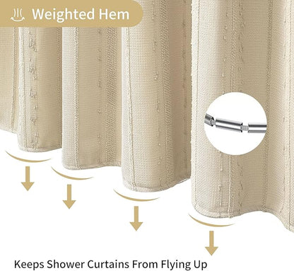 Beige Shower Curtain Boho, 72 x 72 Cotton Blend Waffle Weave Stripe Textured Heavy Duty, Fabric Shower Curtain for Bathroom, Hotel, Washable