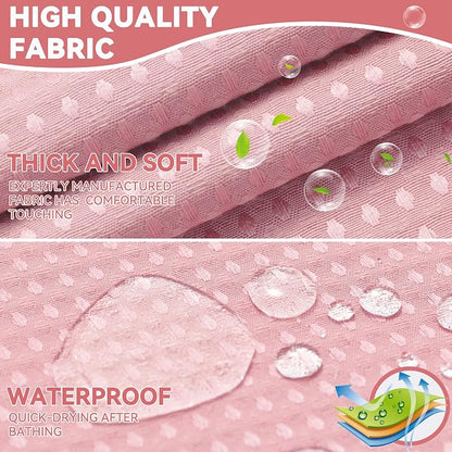 Conbo Mio Extra Long No Hook Waffle Weave Shower Curtain with Snap in Liner Set, Hotel Luxury Pink Shower Curtains for Bathroom with See Through Top Window, Waterproof, Washable 71W x 84H