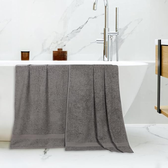 SUPERIOR 2-Piece Cotton Bath Sheet Set, Large Towels for Body, Quick Dry, Bathroom Essentials, Guest/Master Bath, Shower, Home Accessories, Apartment, Airbnb, Franklin Collection, Charcoal