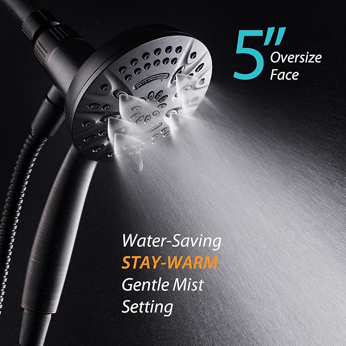 AquaDance New Magnetic Docking 8-setting High Pressure Handheld Shower Head | Space-age Magnetic Guidance Bracket System, Giant 5-inch Face, Extra-long 72-inch Stainless Steel Hose - Bronze