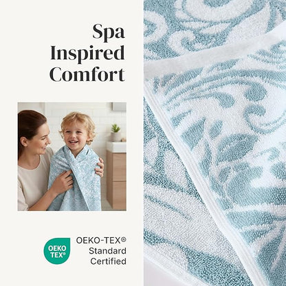 Modern Threads Botanical Vine 6-Piece 100% Cotton Towel Set – Reversible Yarn Dyed Jacquard – Includes 2 Bath Towels, 2 Hand Towels, 2 Washcloths – Absorbent, Quick Dry, Soft & Durable – Blue