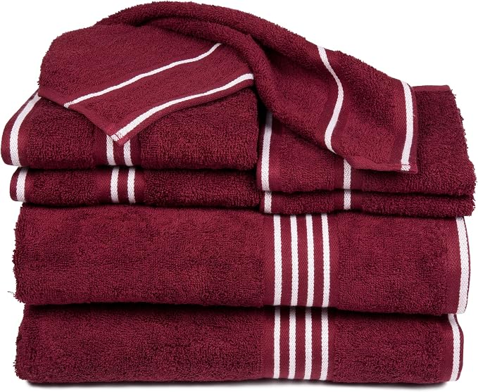 Lavish Home 8PC Bathroom Towels Set - 575GSM 100% Cotton Bathroom Essentials with 2 Bath Towels, 2 Hand Cloths, 2 Wash Cloths, and 2 Fingertip Fabric for Shower, Gym, Dorm and Spa (Burgundy)