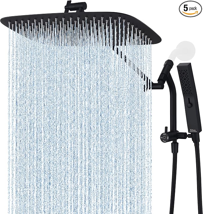 G-Promise 14 Inch All Metal Rain Shower Head with Handheld (Matte Black) | Suits Every Height, Pause Mode Diverter, Massage Mode Handheld, Full Body Coverage, Easy to Install, Modern Bath Upgrade