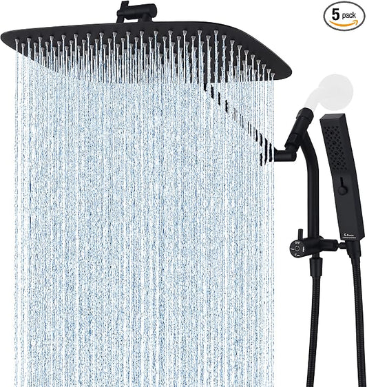 G-Promise 14 Inch All Metal Rain Shower Head with Handheld (Matte Black) | Suits Every Height, Pause Mode Diverter, Massage Mode Handheld, Full Body Coverage, Easy to Install, Modern Bath Upgrade