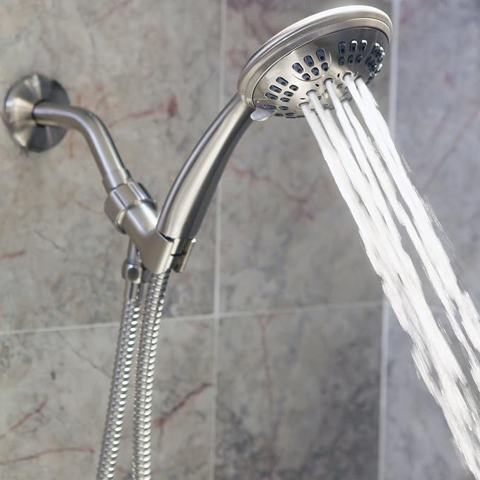 Luxury Handheld Shower Kit - 1.8 GPM - Brushed Nickel | 6 Function High Pressure Removable Hand Held Showerhead with Hose and Mount, Easy Install for Boosting Low Water Flow Baths