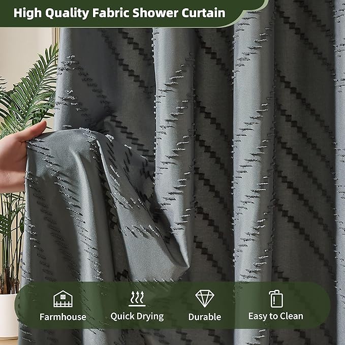 Gray Shower Curtain for Bathroom Fabric Boho Shower Curtain Cloth Textured Tufted Chevron Elegant Shower Curtains Waterproof for Bathroom 72" x 72"