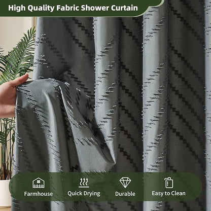 Siiluminisoy Gray Shower Curtain for Bathroom Fabric Boho Shower Curtain Cloth Textured Tufted Chevron Elegant Shower Curtains Waterproof for Bathroom 72" x 72"