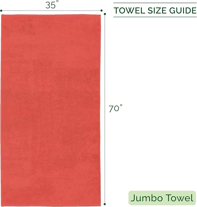 Elegant Comfort 100% Turkish Cotton Corduroy Ribbed Luxury Jumbo Bath Towel Ultra Soft - 35 x 70 Inch - Luxury Spa Premium Hotel Quality Highly Absorbent and Quick Dry Large Bath Towel, Coral