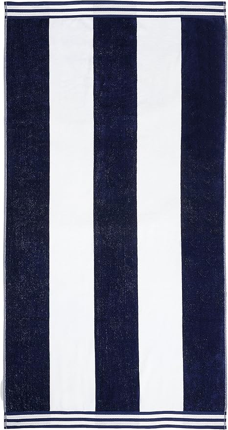 Superior Cotton Nautical Stripe Beach Towels, Colorful Towels for Adult, Kid, Pool, Swimming, Sand, Travel, Large Oversized, Absorbent, Fast Drying, Bath Basics, Cabana Collection, 1 Piece, Blue