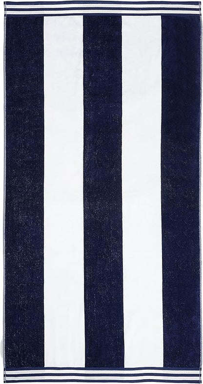 Superior Cotton Nautical Stripe Beach Towels, Colorful Towels for Adult, Kid, Pool, Swimming, Sand, Travel, Large Oversized, Absorbent, Fast Drying, Bath Basics, Cabana Collection, 1 Piece, Blue