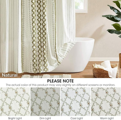 INK+IVY Extra Long Cotton Tufted Shower Curtain for Bathroom, Sage, 72 x 84 | Machine Washable, Boho Tufted Chenille Modern Home Bathroom Decor, Bathtub Privacy Screen, OEKO-TEX Certified