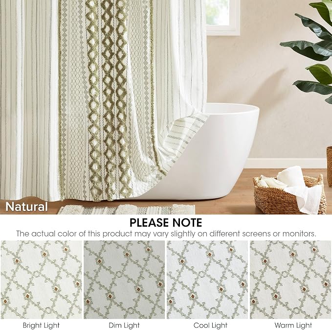 INK+IVY 100% Cotton Tufted Shower Curtain for Bathroom, Sage, 72 x 72 | Machine Washable, Boho Tufted Chenille Modern Home Bathroom Decor, Bathtub Privacy Screen, OEKO-TEX Certified