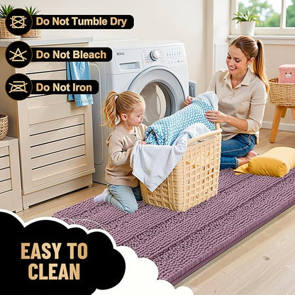 OLANLY Thick Bathroom Runner Rugs 59x20, Soft Chenille Bath Rugs, Deep Plum | Absorbent Striped, Rubber Backing, Machine Wash, Long Bath Mats for Bathroom Floor, Tub and Shower, Home Decor Accessories