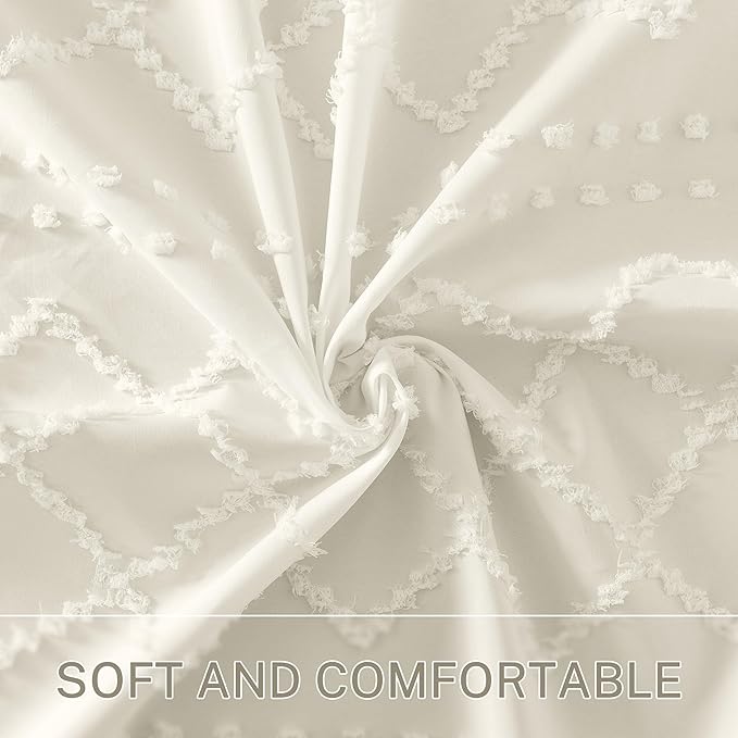Siiluminisoy Extra Long Cream Boho Shower Curtain Woven Fabric Cute 90 Inch Shower Curtain, 72 x 90 Tufted Chevron Textured Striped Modern Farmhouse Minimalist Cloth Shower Curtain for Bathroom