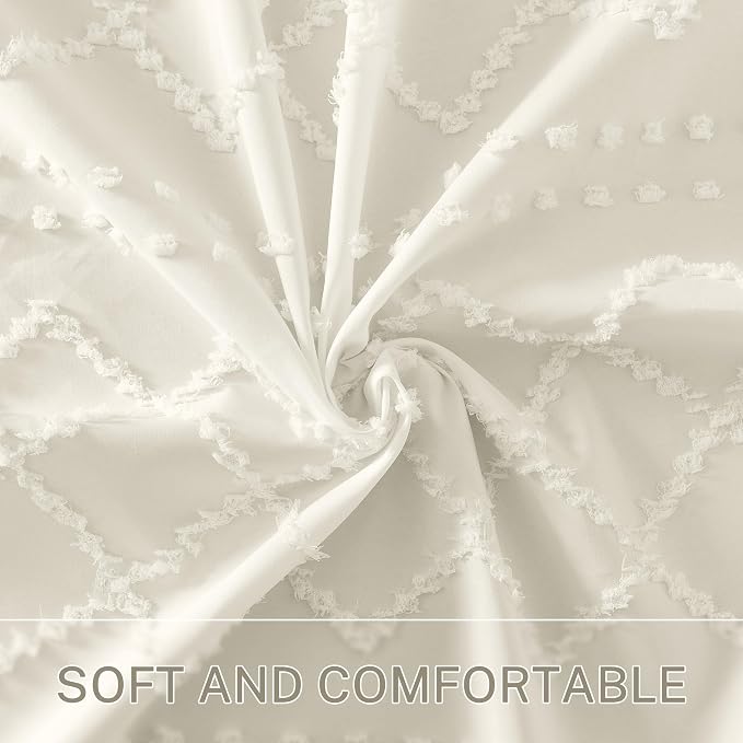 Siiluminisoy Cream Boho Woven Fabric Shower Curtain, 72 x 72 Tufted Chevron Textured Striped Modern Farmhouse Minimalist Cloth Curtain for Bathroom