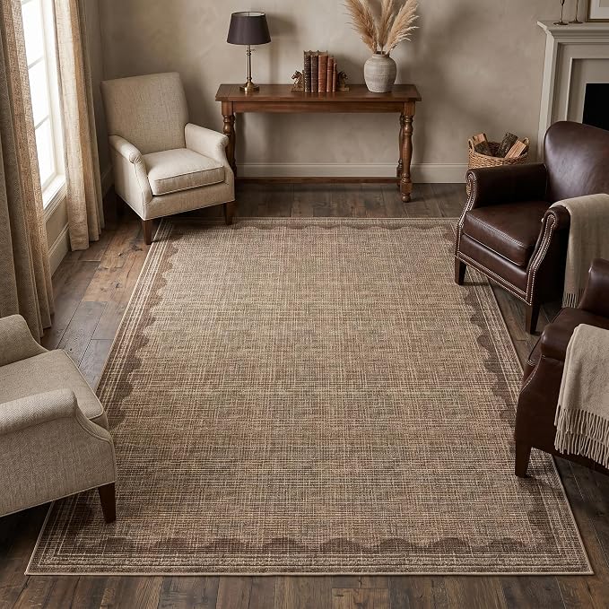 Garvee Entryway Rug 3x5 Washable Bordered Modern Rug Low Pile Coffee | Stain-Resistant Foldable Ultra Soft Non Slip Lightweight Rugs Indoor Non-Shedding Mat for Kitchen Bedroom Nursery Entrance
