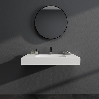SJ Star&Jane 35" x 19" in Solid Surface Bathroom Sink, Wall-Mount or Countertop Vessel Sink, Rectangle Floating Vanity Sink, Pre-installed Faucet Holes, Durable Modern Design