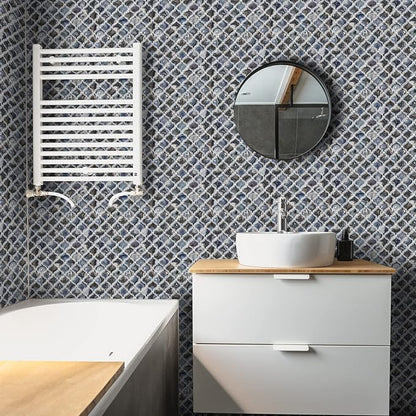 STICKGOO Arabesque Peel and Stick Backsplash, 12”X12” Backsplash Tile for Kitchen Peel and Stick, Self Adhesive Wall Tile Stick on Tiles (Thicker Design, Faux Blue Agate)